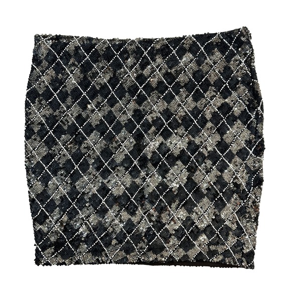 HAUTE HIPPIE Argyle Sequin Mini Skirt NWT • Small • black silver • Glam